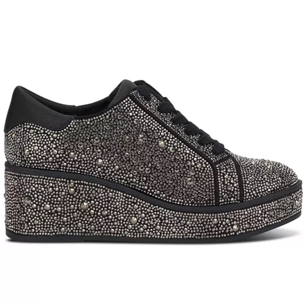 INC WOMEN'S AIDEEN WEDGE SNEAKERS, CREATED FOR MACY'S IN PEWTER BLING sz 7